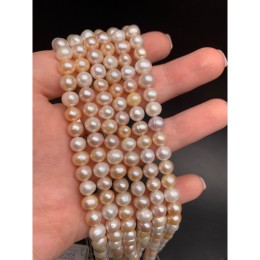 Каменные бусины, Жемчуг, персиковый, шарик гладкий, 7,5 мм, длина нити 37-38 см