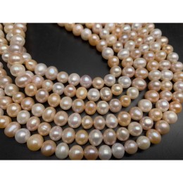 Каменные бусины, Жемчуг, персиковый, шарик гладкий, 7,5 мм, длина нити 37-38 см