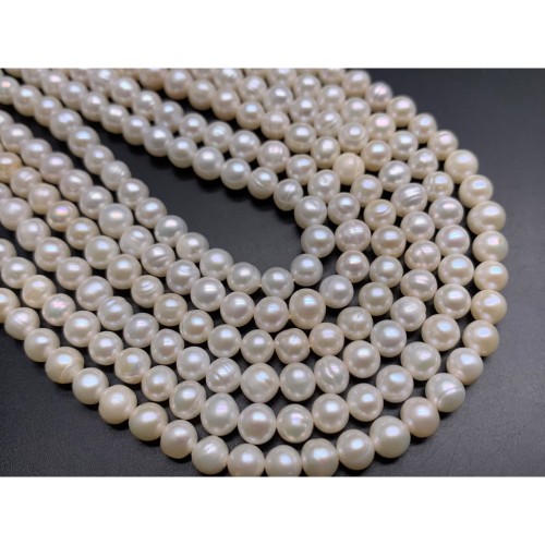 Каменные бусины, Жемчуг, белый, 5 мм, длина нити 37-38 см