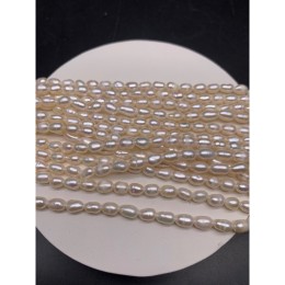 Каменные бусины, Жемчуг, белый, рис, 3-4 мм, длина нити 35 см