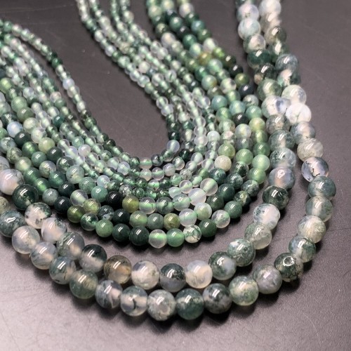 Каменные бусины, Моховой Агат, шарик гладкий, 2 мм, длина нити 38 см