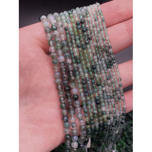 Каменные бусины, Моховой Агат, шарик гладкий, 4 мм, длина нити 38 см