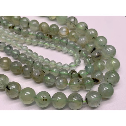 Каменные бусины, Пренит, люкс, шарик гладкий, 12 мм, длина нити 19 см