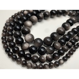 Каменные бусины, Обсидиан серебристый, люкс, шарик гладкий, 8 мм, длина нити 38 см