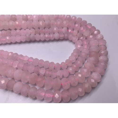 Каменные бусины, Розовый кварц, огранка, рондель, 8x5 мм, длина нити 38 см