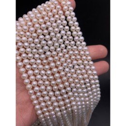 Каменные бусины, Жемчуг, белый, люкс, шарик гладкий, 5-5,5 мм, длина нити 38 см