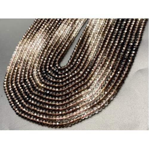 Каменные бусины, Раухтопаз, Дымчатый Кварц, Люкс, подобранный, рондель, огранка, 4х2,5 мм, длина нити 38 см