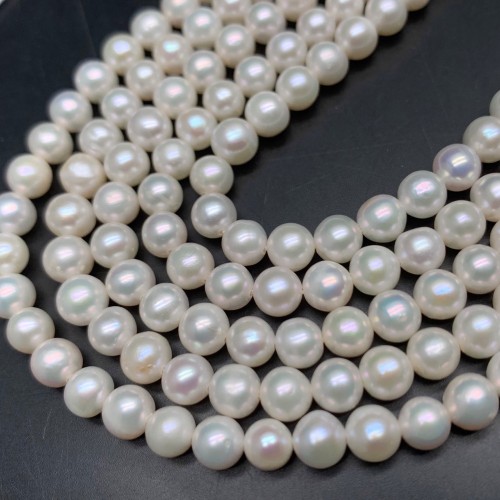 Каменные бусины, Жемчуг, белый, люкс, шарик гладкий, 5-5,5 мм, длина нити 38 см