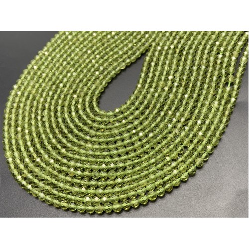 Каменные бусины, Хризолит (Перидот, Оливин), шарик огранка, 4 мм, длина нити 38 см