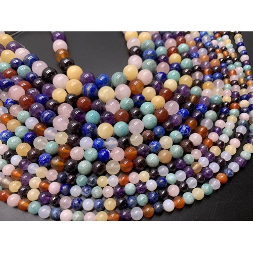 Каменные бусины, Микс камней, 7 чакр, шарик гладкий, 10 мм, длина нити 38 см