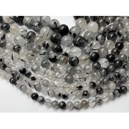 Каменные бусины, Турмалиновый кварц, люкс, шарик гладкий, 7,8-8 мм, длина нити 39 см