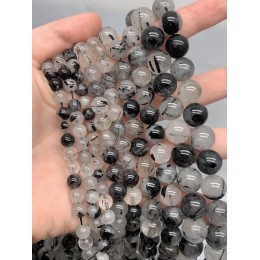 Каменные бусины, Турмалиновый кварц, люкс, шарик гладкий, 7,8-8 мм, длина нити 39 см