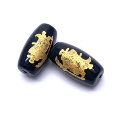 Бусина Дзи "558", агат, Куан-Кунг, Человек с посохом, размер 18х10 мм, цена за 1 шт