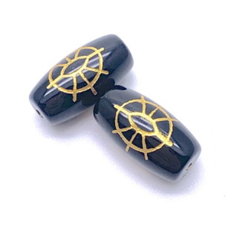 Бусина Дзи "560", агат, Колесо Дхармы, размер 18х10 мм, цена за 1 шт