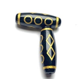 Бусина Дзи "260", агат, 5 глаз - 4 бриллианта, размер 30х10 мм, цена за 1 шт