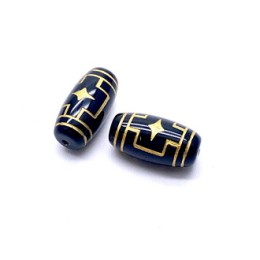 Бусина Дзи "576", агат, 2 бриллианта, (две звезды), размер 18х10 мм, цена за 1 шт