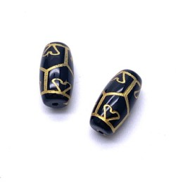 Бусина Дзи "605", агат, Черепаха, 6 сердец Будды, размер 18х10 мм, цена за 1 шт