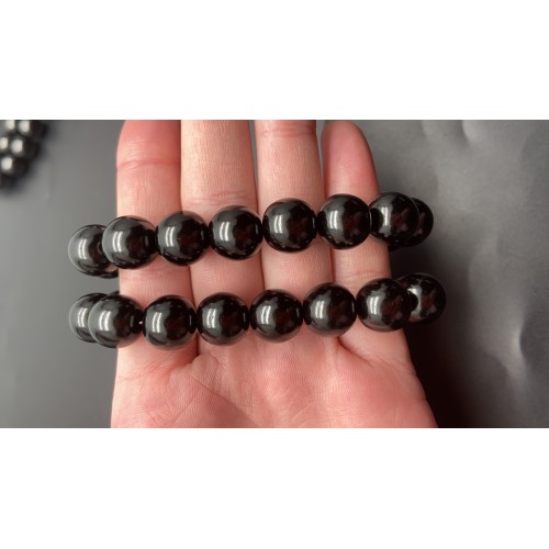 Каменные бусины, Гагат, (Грузия), шарик гладкий, 12 мм, 16 бусин