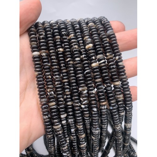 Каменные бусины, Агат, чёрный, с полосками, бублик, люкс,  6х2 мм, длина нити 38 см