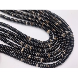 Каменные бусины, Агат, чёрный, с полосками, бублик, люкс,  6х2 мм, длина нити 38 см