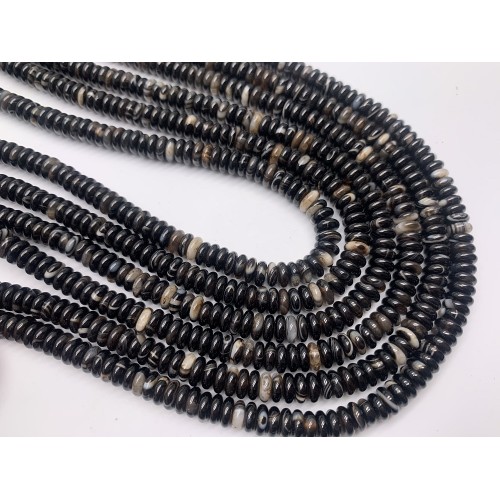 Каменные бусины, Агат, чёрный, с полосками, бублик, люкс,  6х2 мм, длина нити 38 см