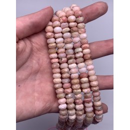 Каменные бусины, Опал розовый, рондель, огранка, 8х5 мм, длина нити 38 см