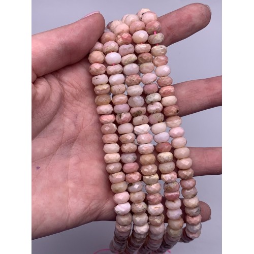 Каменные бусины, Опал розовый, рондель, огранка, 8х5 мм, длина нити 38 см