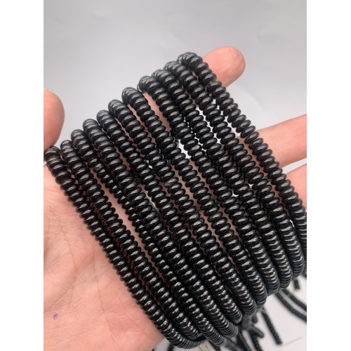 Каменные бусины, Агат, чёрный, бублик, 6,5х2 мм, длина нити 38 см