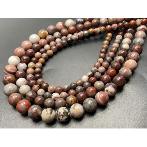 Каменные бусины, Яшма, пейзажная, фантазийная, "Окаменелое дерево", шарик гладкий, 6 мм, длина нити 38 см