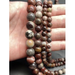 Каменные бусины, Яшма, пейзажная, фантазийная, "Окаменелое дерево", шарик гладкий, 6 мм, длина нити 38 см