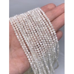 Каменные бусины, Перламутр белый, шарик гладкий, 3-3,5 мм, длина нити 39 см