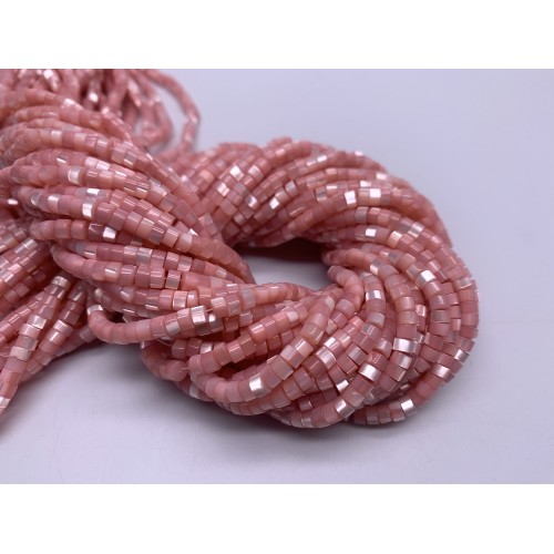 Каменные бусины, Перламутр розовый, тонированный, шайба, 4х2 мм, длина нити 38 см
