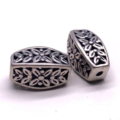 Бусина, с узором, тайское серебро, размер 13,5х7,5 мм, цена за 1 шт.