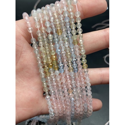 Каменные бусины, Берилловый Микс, люкс, шарик огранка, 4 мм, длина нити 38 см