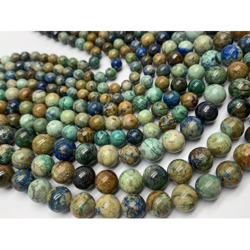 Каменные бусины, Хризоколла, шарик гладкий, 8 мм, длина нити 19 см
