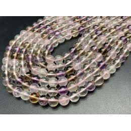 Каменные бусины, Микс, (Аметист, Цитрин, Розовый Кварц, Горный Хрусталь), шарик гладкий, 8 мм, длина нити 38 см