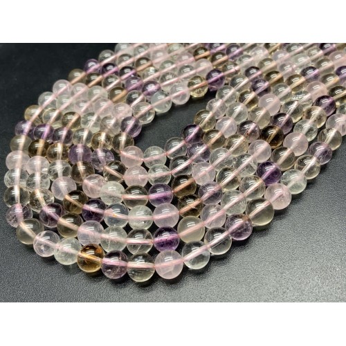 Каменные бусины, Микс, (Аметист, Цитрин, Розовый Кварц, Горный Хрусталь), шарик гладкий, 8 мм, длина нити 38 см