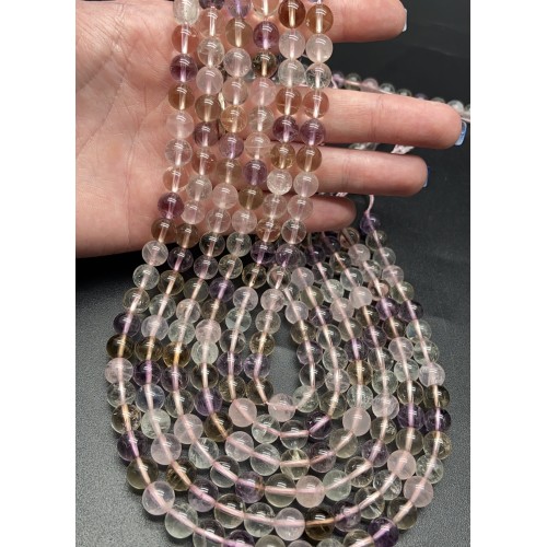 Каменные бусины, Микс, (Аметист, Цитрин, Розовый Кварц, Горный Хрусталь), шарик гладкий, 8 мм, длина нити 38 см