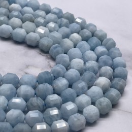 Каменные бусины, Аквамарин, Голубой Берилл, ювелирная огранка 10х9 мм, длина нити 19 см