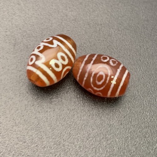 Бусина Дзи "696" из сердолика, 13 глаз, размер 12х9 мм