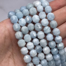 Каменные бусины, Аквамарин, Голубой Берилл, ювелирная огранка 10х9 мм, длина нити 19 см