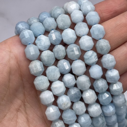 Каменные бусины, Аквамарин, Голубой Берилл, ювелирная огранка 10х9 мм, длина нити 38 см