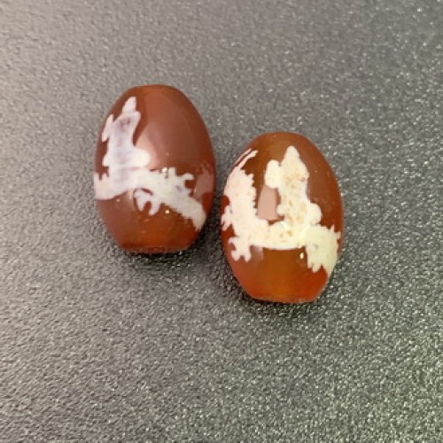 Бусина Дзи "705" из сердолика, Гуань-Инь на драконе, размер 12х9 мм