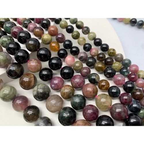 Каменные бусины, Турмалин, микс, шарик гладкий, 12-12,5 мм, длина нити 40 см