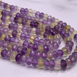 Каменные бусины, Аметрин, огранка, рондель, 6x4 мм, длина нити 38 см