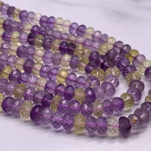 Каменные бусины, Аметрин, огранка, рондель, 6x4 мм, длина нити 38 см