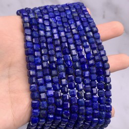 Каменные бусины, Лазурит, люкс, кубик, зеркальная огранка, 5х5 мм, длина нити 38 см