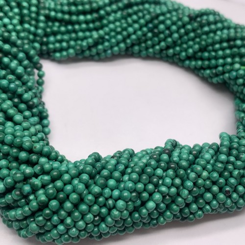 Каменные бусины, Малахит (Конго), люкс, шарик гладкий, 3 мм, длина нити 38 см