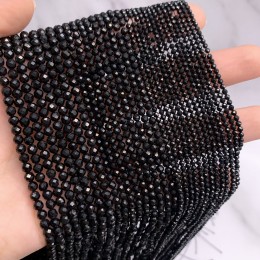 Каменные бусины, Турмалин черный, Шерл, шарик, огранка, 4-4,5 мм, длина нити 38 см