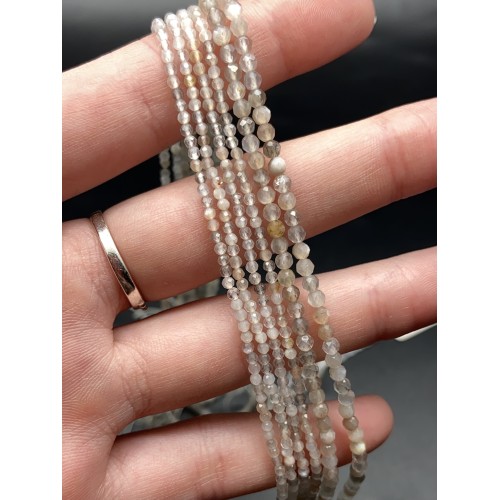 Каменные бусины, Лунный камень, (Индия), шарик огранка, 3 мм, длина нити 38 см